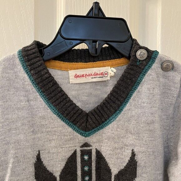 DEUX PAR DEUX Boys Pullover Sweater Like a Viking Gray Wool Angora SZ 18 Months - Picture 2 of 11